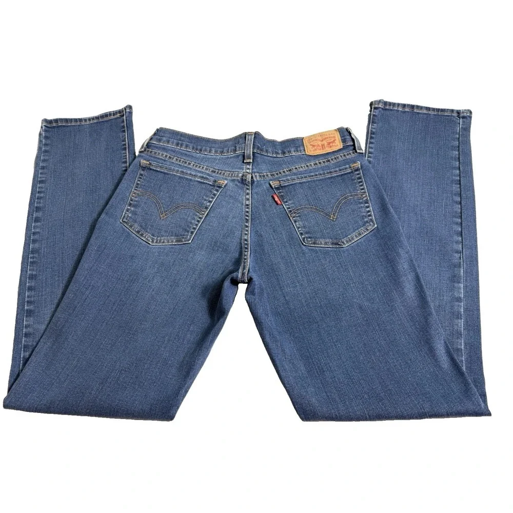 Levi's 414 Womens Jeans 27 Relaxed Straight Leg  Mid Rise Stretch Denim Blue